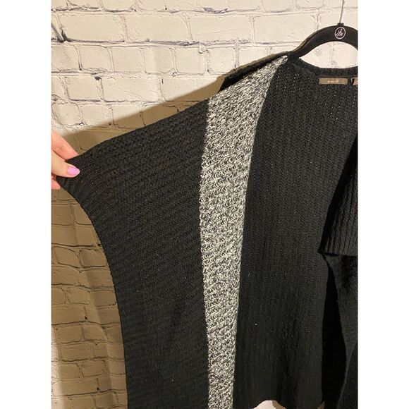 Heather B Open Front Cardigan Sweater Size L Two Tone Black Grey Knit - Picture 4 of 8